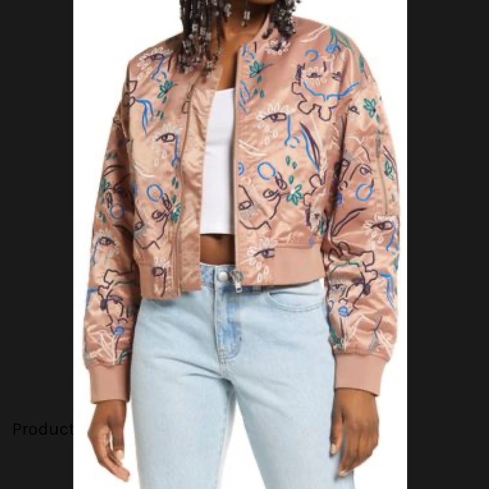 NWT Cristina Martinez Embroidered Bomber Jacket Large